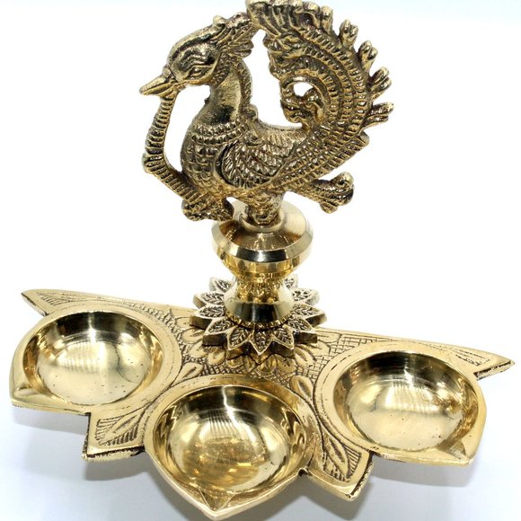 Handmade Solid Brass Peacock Tabletop 3 Tealight Candle holder Centerpiece Decor - Picture 3 of 12